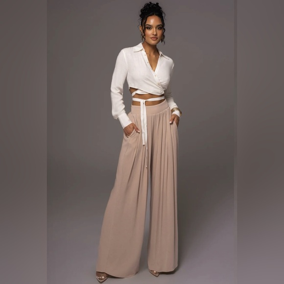 NWT jluxlabel beige After Sunset Pleated Pants - Picture 5 of 6